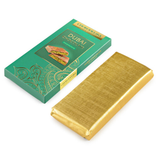 Шоколад молочный Dubai Phistachio с начинкой из фисташки 