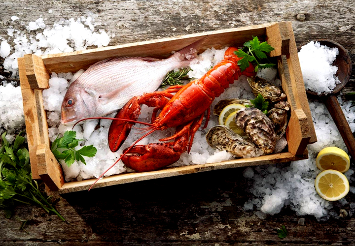 Охлажденная рыба для гриля, сыры, устрицы на "Мечта Гурмана"